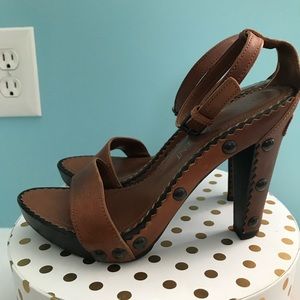 Vintage YSL cognac leather heeled sandals, size 35